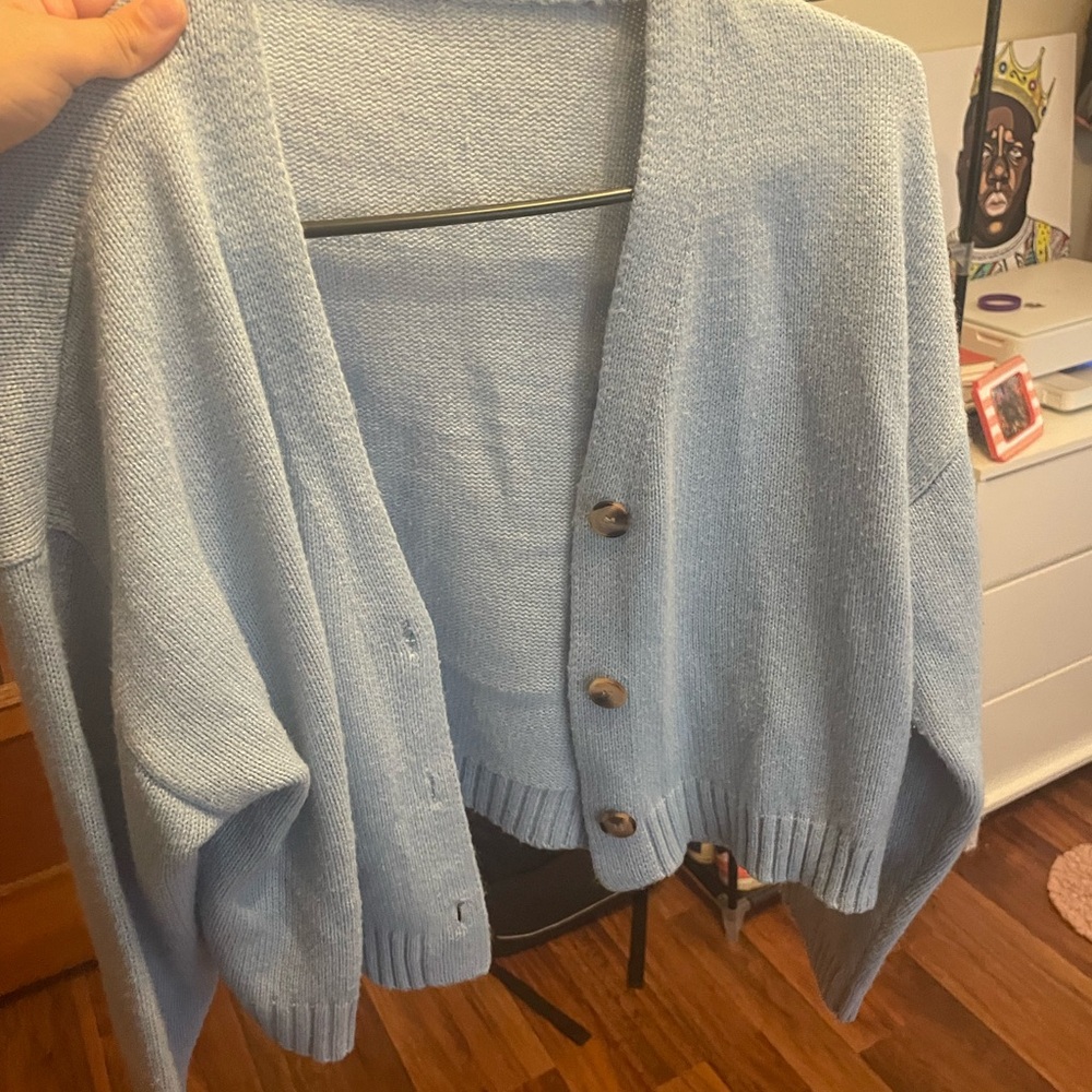 SHEIN Blue Knit Cardigan Sweater